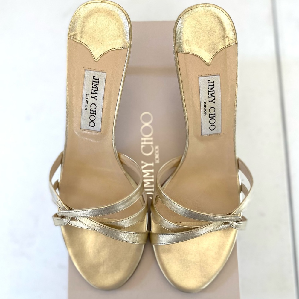 Jimmy Choo Slides in Metalllic Napa Gold, Women’s Size 40 | US 10